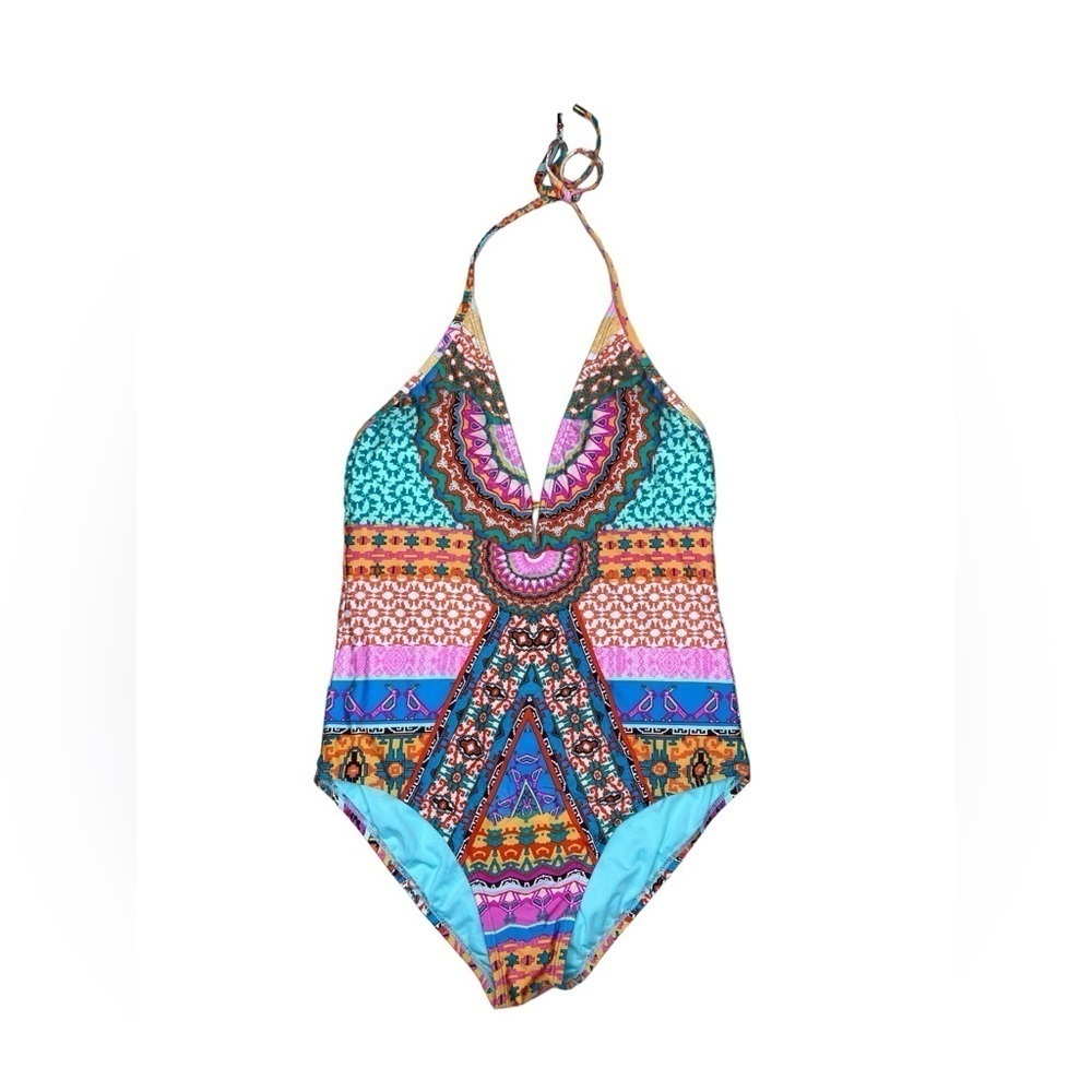 Laundry by Shelli Segal Medallion Halter One Piece Swimsuit Set Large